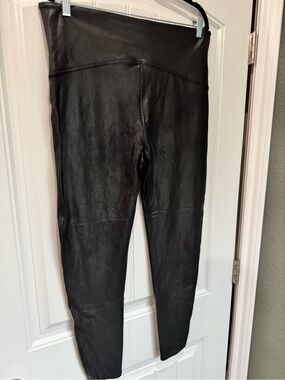 Spanx Faux Leather Leggings 3X Black High Rise Shaping Skinny Pants Plus Size